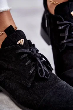 Zamszowe Botki Trzewiki Sznurowane Nicole 2781 Czarne