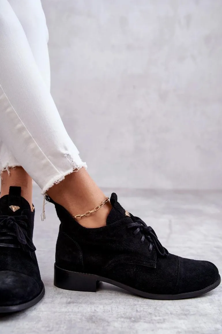 Zamszowe Botki Trzewiki Sznurowane Nicole 2781 Czarne