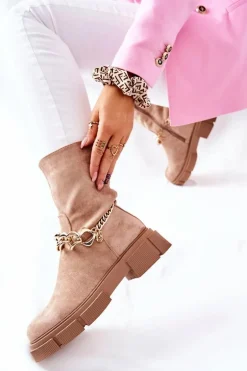 Zamszowe Botki Workery Beżowe Hellio