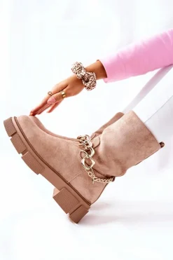 Zamszowe Botki Workery Beżowe Hellio