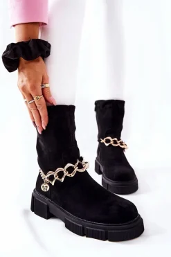 Zamszowe Botki Workery Czarne Hellio