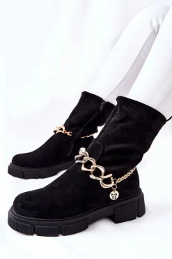 Zamszowe Botki Workery Czarne Hellio