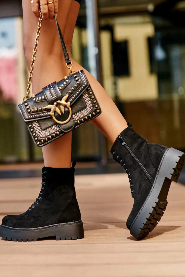 Zamszowe Botki Workery Damskie Czarne Dearia