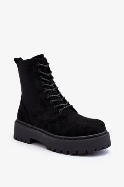 Zamszowe Botki Workery Damskie Czarne Dearia