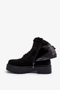 Zamszowe Botki Workery Damskie Czarne Dearia