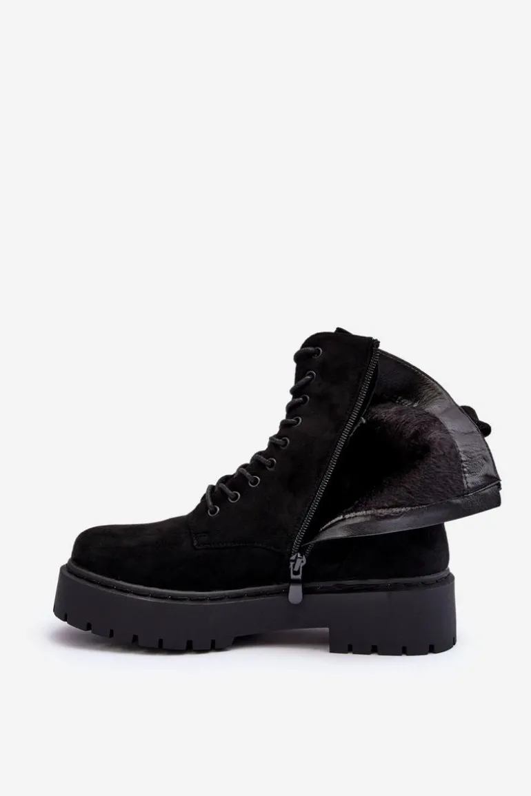 Zamszowe Botki Workery Damskie Czarne Dearia