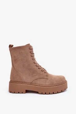 Zamszowe Botki Workery Damskie Beżowe Dearia