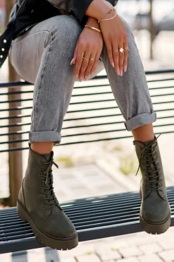 Zamszowe Botki Workery Damskie Zielone Dearia