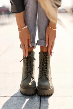 Zamszowe Botki Workery Damskie Zielone Dearia