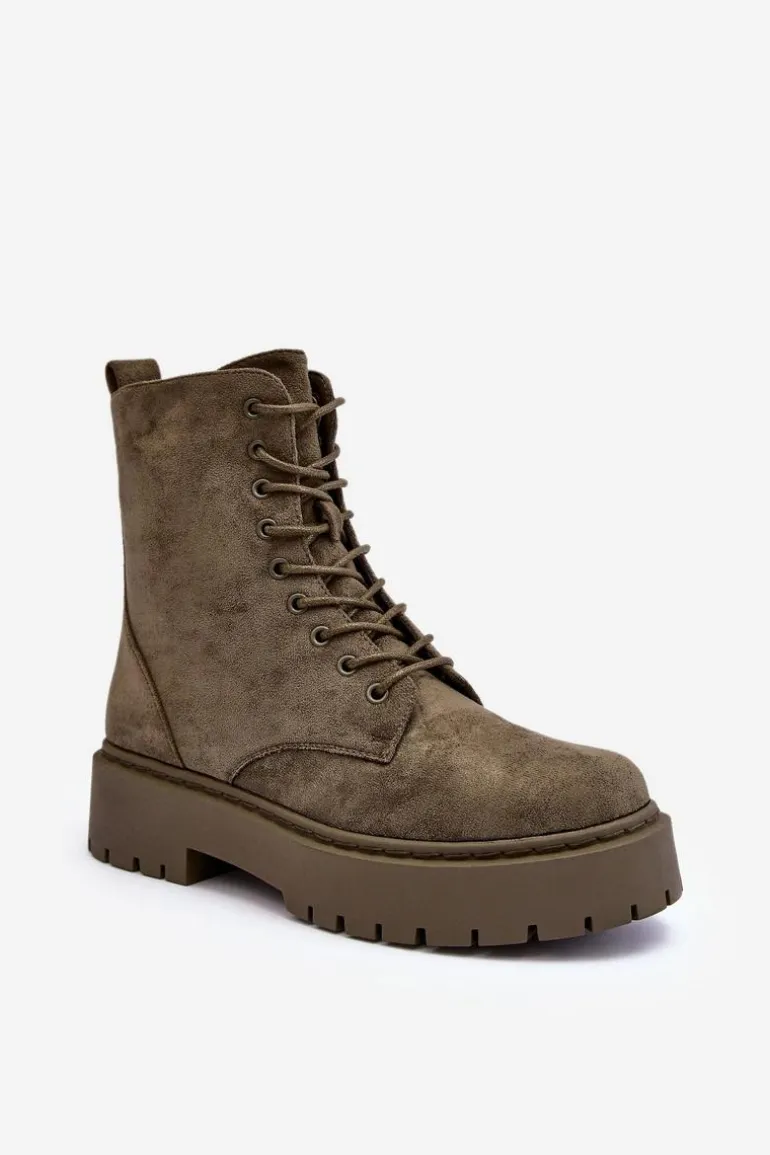 Zamszowe Botki Workery Damskie Zielone Dearia