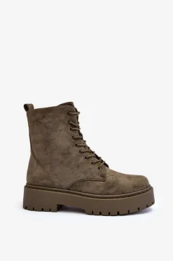 Zamszowe Botki Workery Damskie Zielone Dearia