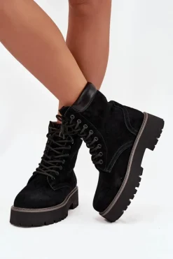 Zamszowe Botki Workery Damskie Sznurowane Big Star SS274791 Czarne