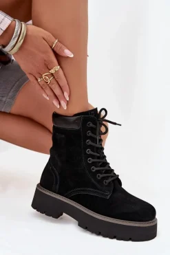 Zamszowe Botki Workery Damskie Sznurowane Big Star SS274791 Czarne