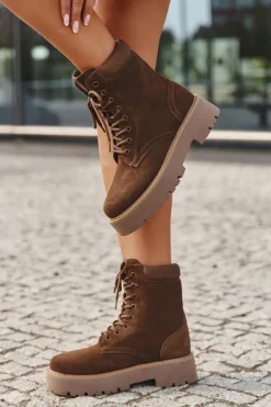 Zamszowe Botki Workery Damskie Sznurowane Big Star SS274792 Brązowe