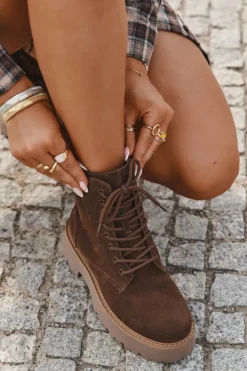 Zamszowe Botki Workery Damskie Sznurowane Big Star SS274792 Brązowe