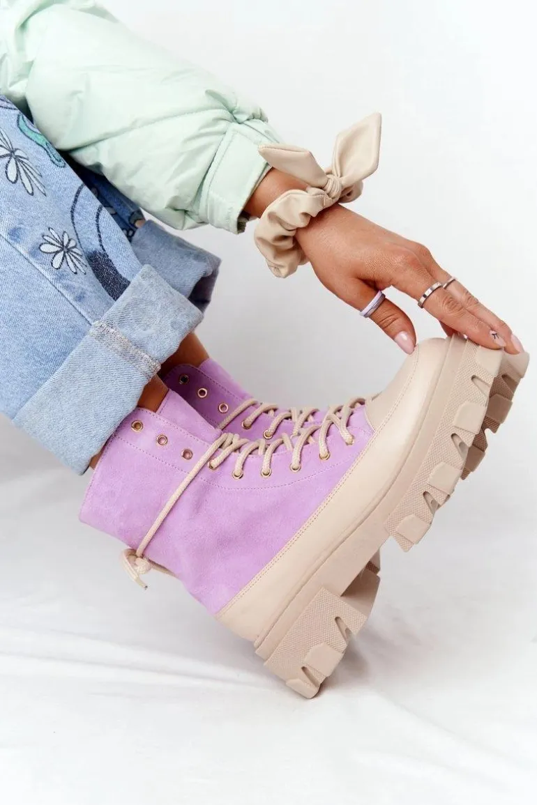 Zamszowe Botki Workery Lewski Shoes 3007-0 Fioletowe