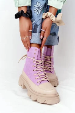 Zamszowe Botki Workery Lewski Shoes 3007-0 Fioletowe