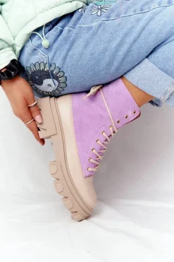 Zamszowe Botki Workery Lewski Shoes 3007-0 Fioletowe