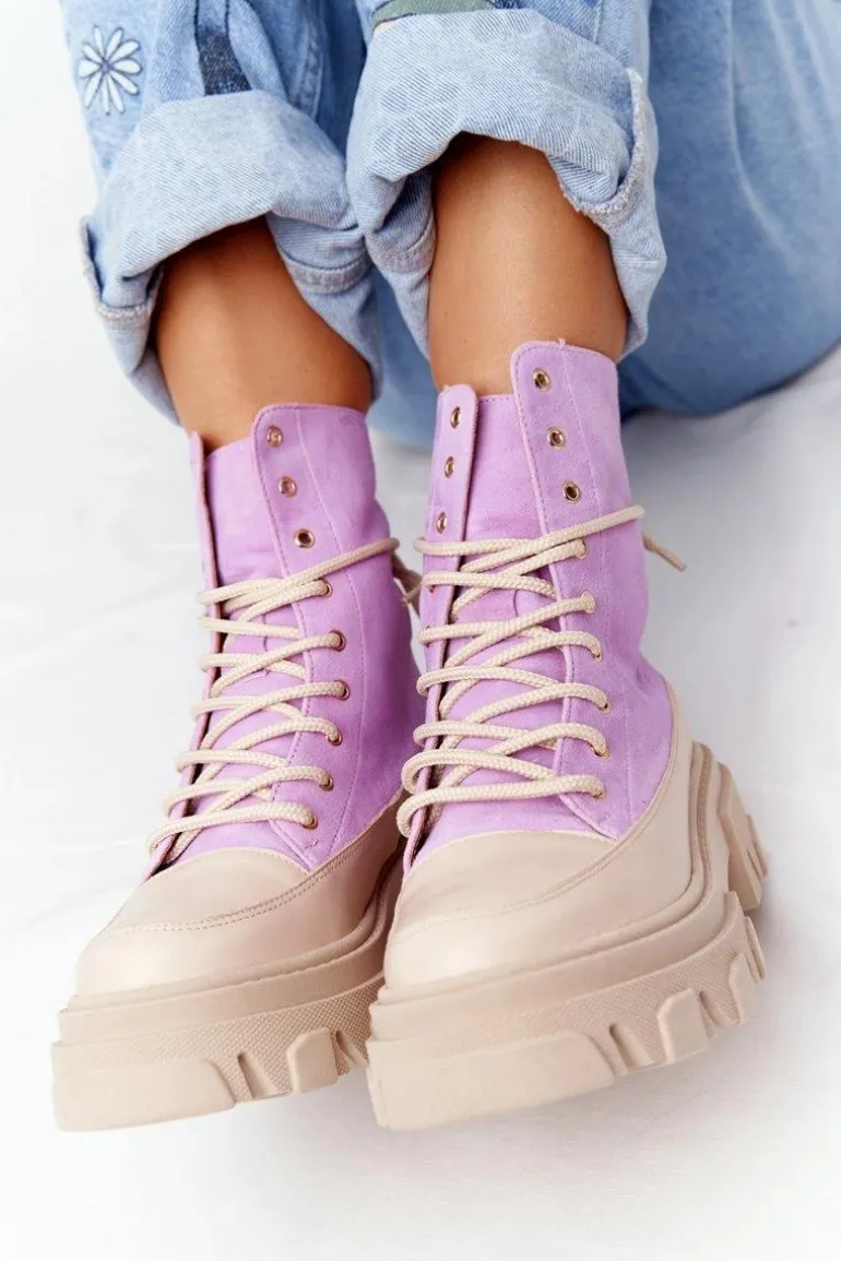 Zamszowe Botki Workery Lewski Shoes 3007-0 Fioletowe