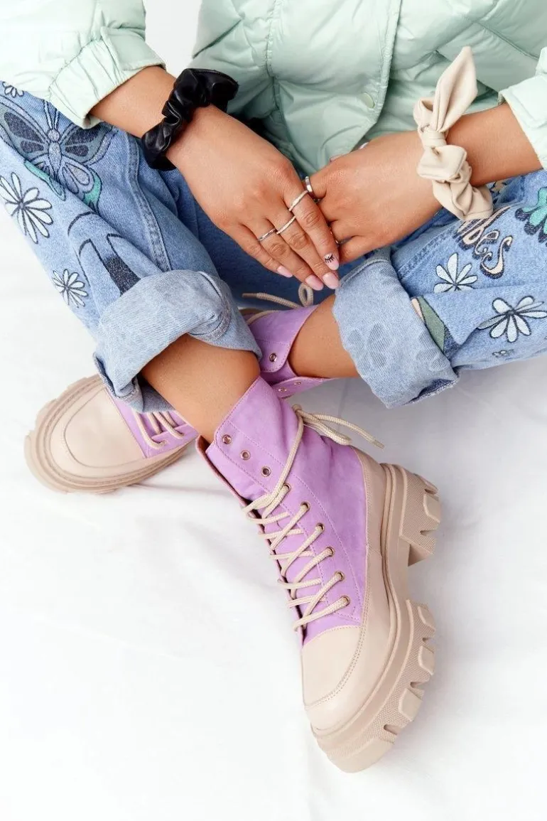 Zamszowe Botki Workery Lewski Shoes 3007-0 Fioletowe