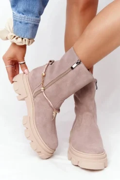 Zamszowe Botki Workery Lewski Shoes 3006-0 Beżowe