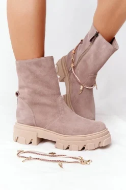 Zamszowe Botki Workery Lewski Shoes 3006-0 Beżowe