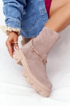 Zamszowe Botki Workery Lewski Shoes 3006-0 Beżowe