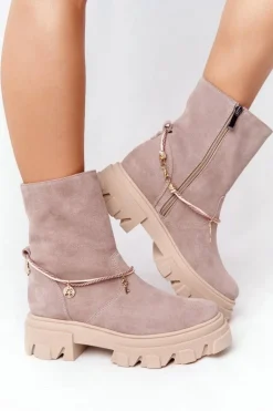 Zamszowe Botki Workery Lewski Shoes 3006-0 Beżowe