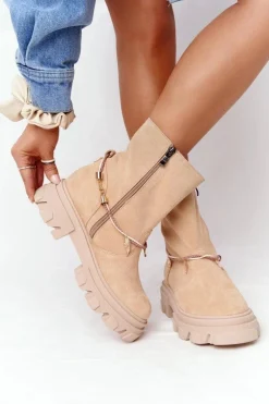 Zamszowe Botki Workery Lewski Shoes 3006-0 Piaskowe