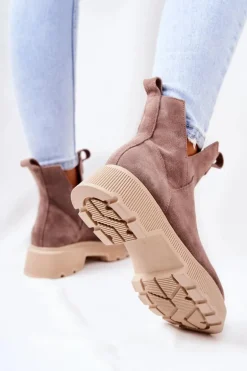 Zamszowe Botki Workery Lewski 3104/P Cappucino