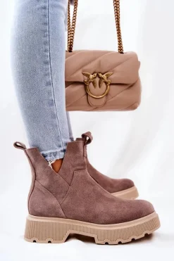 Zamszowe Botki Workery Lewski 3104/P Cappucino