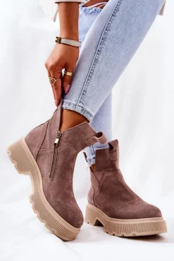 Zamszowe Botki Workery Lewski 3104/P Cappucino