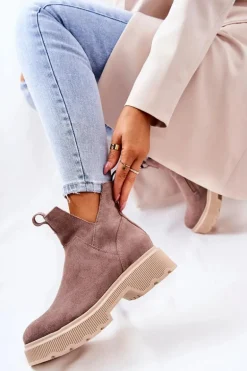 Zamszowe Botki Workery Lewski 3104/P Cappucino