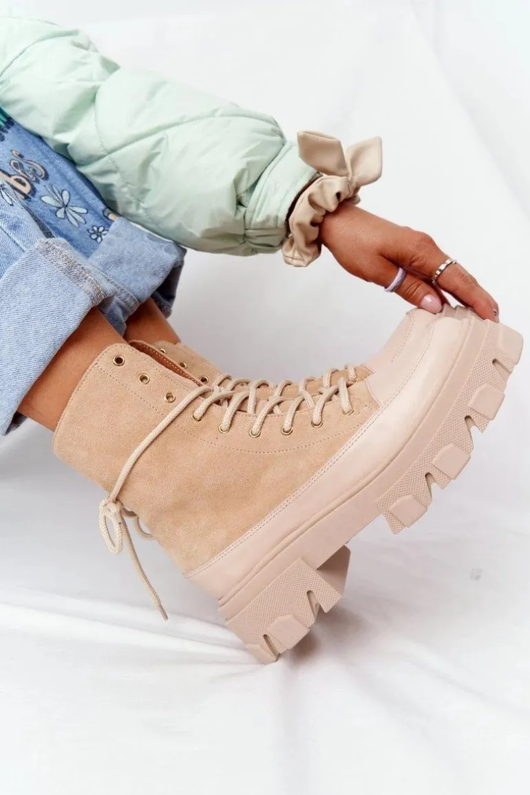 Zamszowe Botki Workery Lewski Shoes 3007-0 Piaskowe