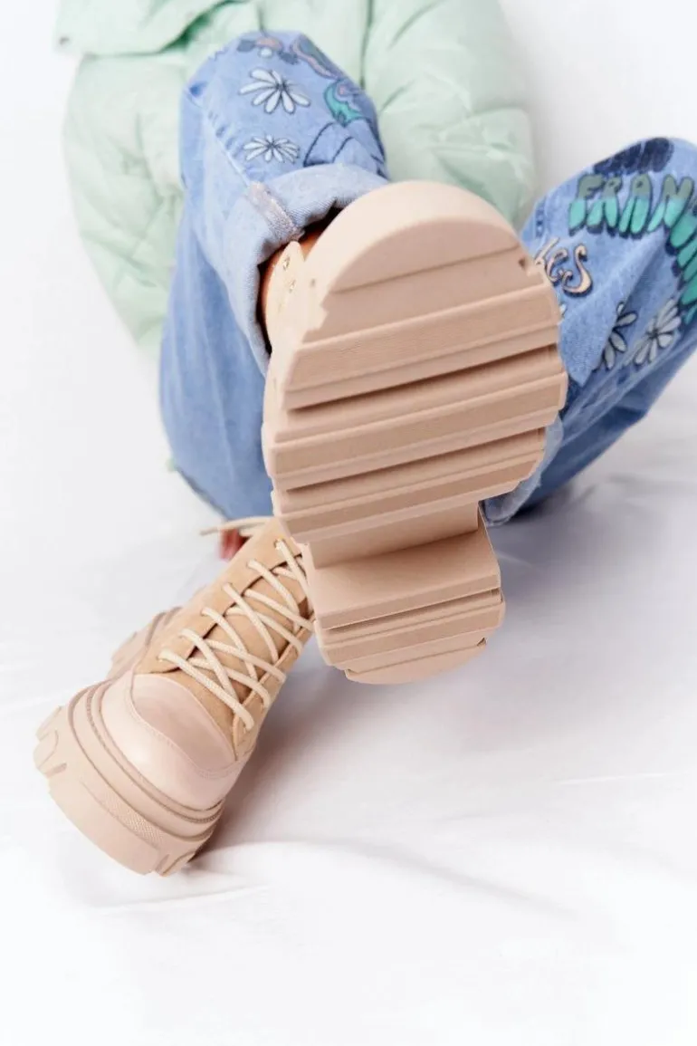 Zamszowe Botki Workery Lewski Shoes 3007-0 Piaskowe