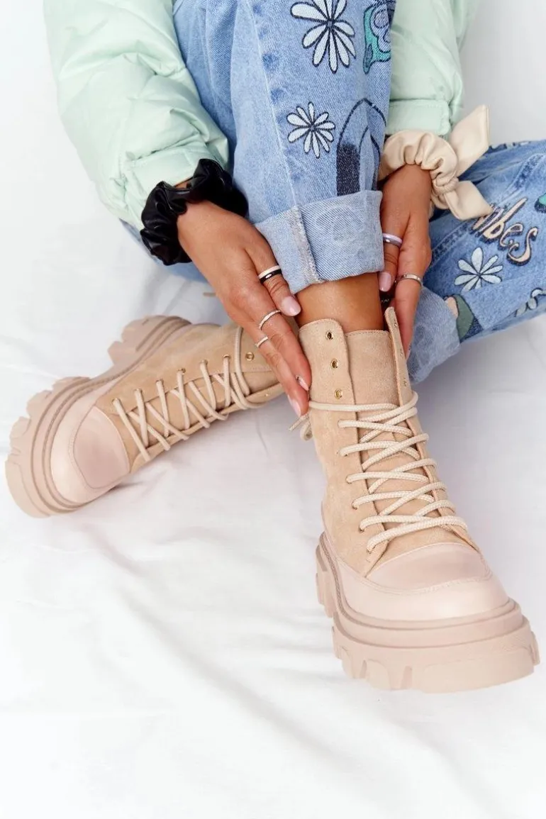 Zamszowe Botki Workery Lewski Shoes 3007-0 Piaskowe