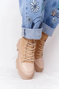 Zamszowe Botki Workery Lewski Shoes 3007-0 Piaskowe