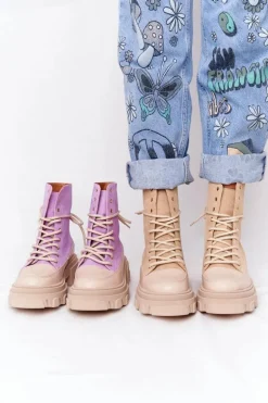 Zamszowe Botki Workery Lewski Shoes 3007-0 Piaskowe