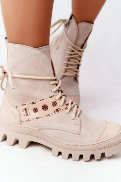 Zamszowe Botki Workery Lewski Shoes 2942-0 Jasny Beż