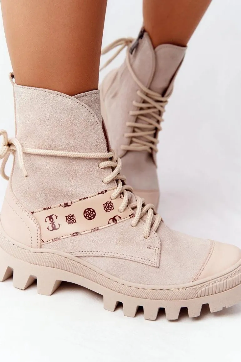 Zamszowe Botki Workery Lewski Shoes 2942-0 Jasny Beż