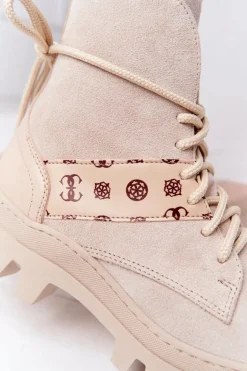 Zamszowe Botki Workery Lewski Shoes 2942-0 Jasny Beż