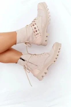 Zamszowe Botki Workery Lewski Shoes 2942-0 Jasny Beż
