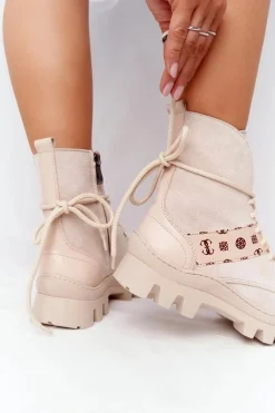 Zamszowe Botki Workery Lewski Shoes 2942-0 Jasny Beż