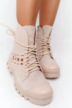 Zamszowe Botki Workery Lewski Shoes 2942-0 Jasny Beż