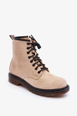 Zamszowe Botki Workery Na Płaskim Obcasie Beżowe Asteoris