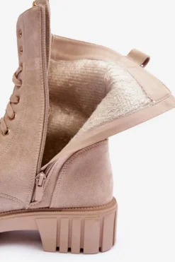 Zamszowe Botki Workery Z Biżuteryjną Ozdobą Beżowe Marx