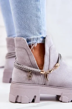 Zamszowe Botki Workery Z Paskami Szare Moriah