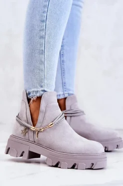 Zamszowe Botki Workery Z Paskami Szare Moriah