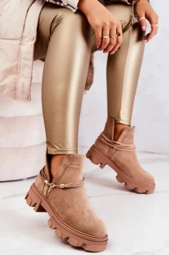 Zamszowe Botki Workery Z Paskami Beżowe Moriah