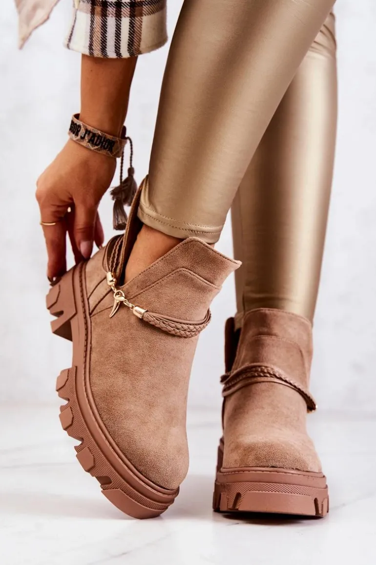 Zamszowe Botki Workery Z Paskami Beżowe Moriah